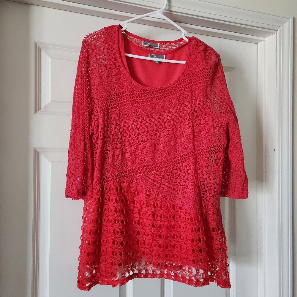 JM Collection Coral Color Crochet Lace Tunic With Tank Top